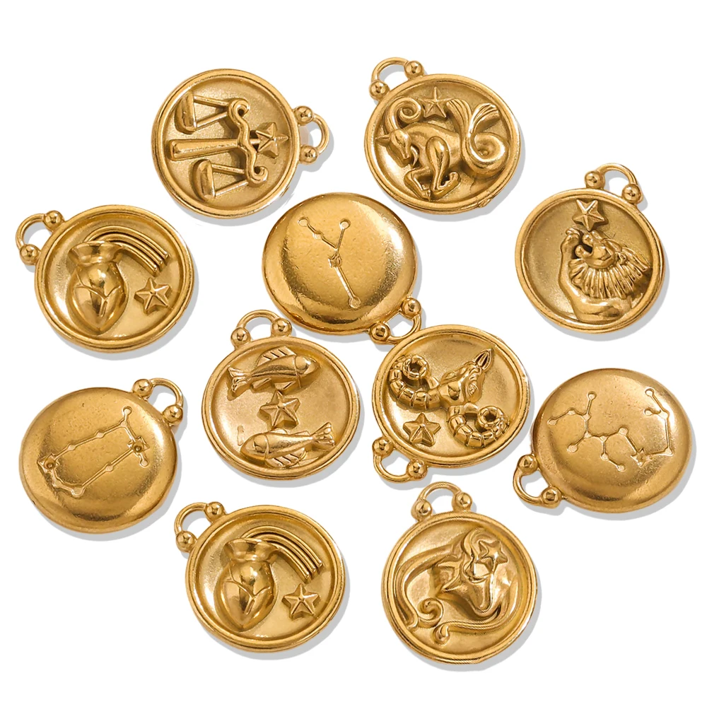 5 Stainless Steel Twelve Constellations Pendant Bracelet Necklace Making Supplies Pendant Diy Accessories Connector