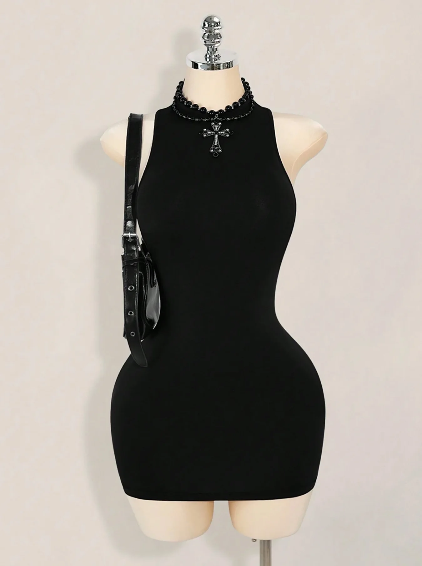 

Sexy Summer Dress Elegant Spring Summer Solid Color Simple Slim Sexy Sleeveless High Neck Mid-Waist Backless Mini Club Dresses