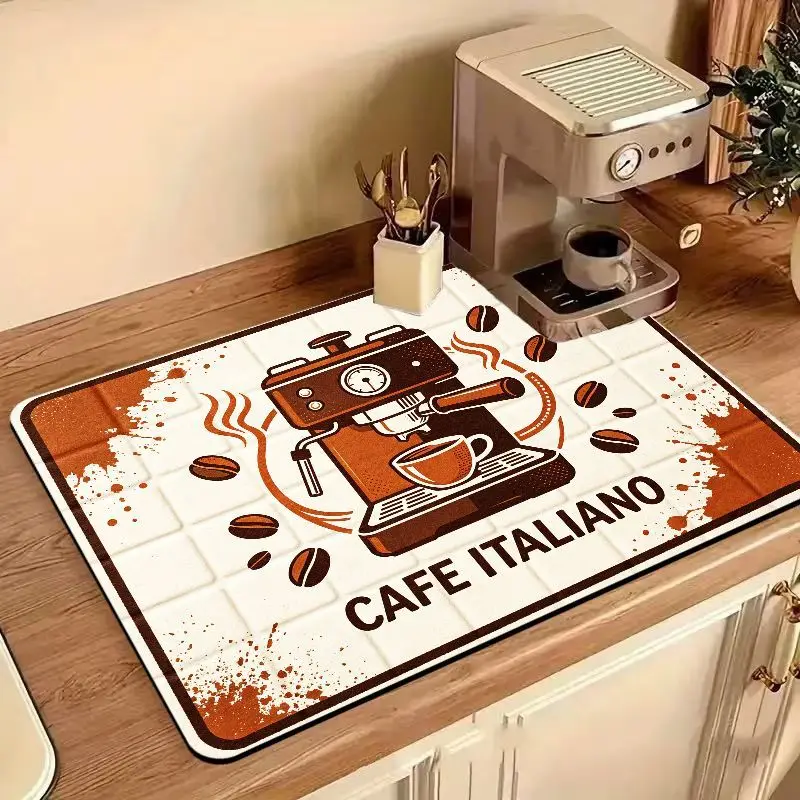 VIKAMA Vintage Cafe Italiano Espresso Mat Absorbent Non Slip Coffee Counter Quick Dry Protector Pad