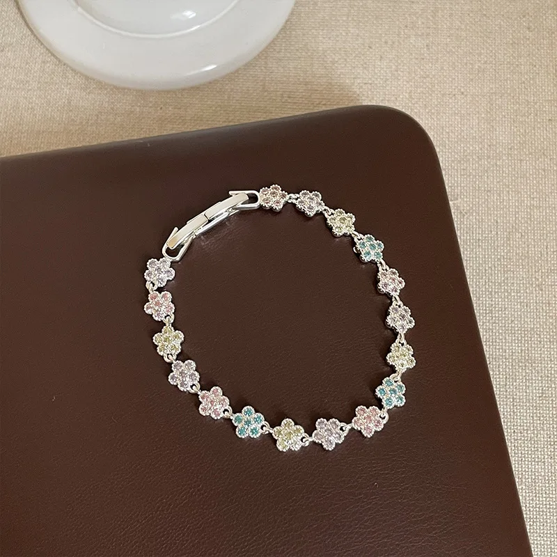 Minar 2026 Popular Candy Color CZ Cubic Zirconia Rhinestones Flower Charm Bracelets for Women Silver Plated Copper Accessories