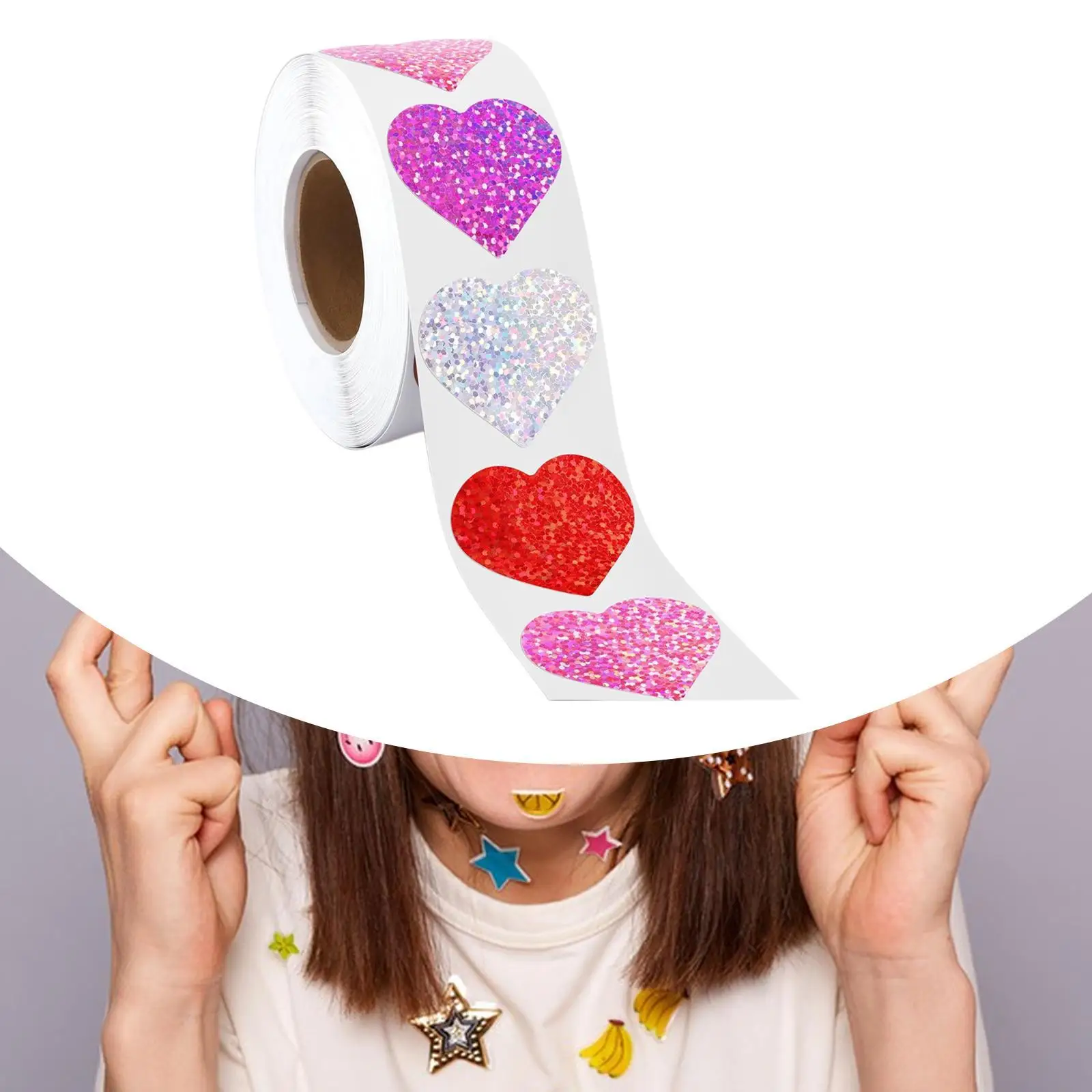 

Рулон стикеров с изображением сердца любви, 4 цвета, дизайн, стабильная фольга, блестящие наклейки в форме сердца для дня рождения, праздника, фестиваля, открытки, открытки