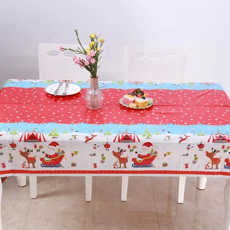 Rectangule Christmas Decor Tablecloth Home PVC Oil-proof Tablecloth Cartoon Santa Claus Snowman Christmas Party Tablecloth