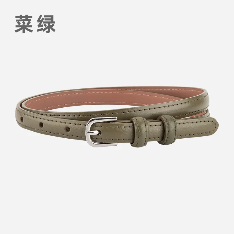 Cintura sottile da donna in vera pelle stile coreano, fibbia ad ardiglione in lega di vacchetta retrò semplice