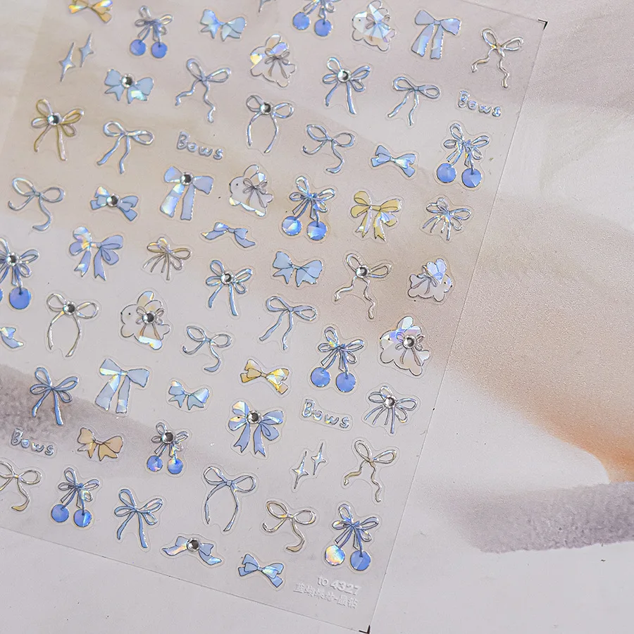 Lovely Red Fruit Strawberry Cherry Bowknot Love Heart Star Silk Ribbon 5D Nail Art Stickers Chic Self Adhesive Manicure Decal