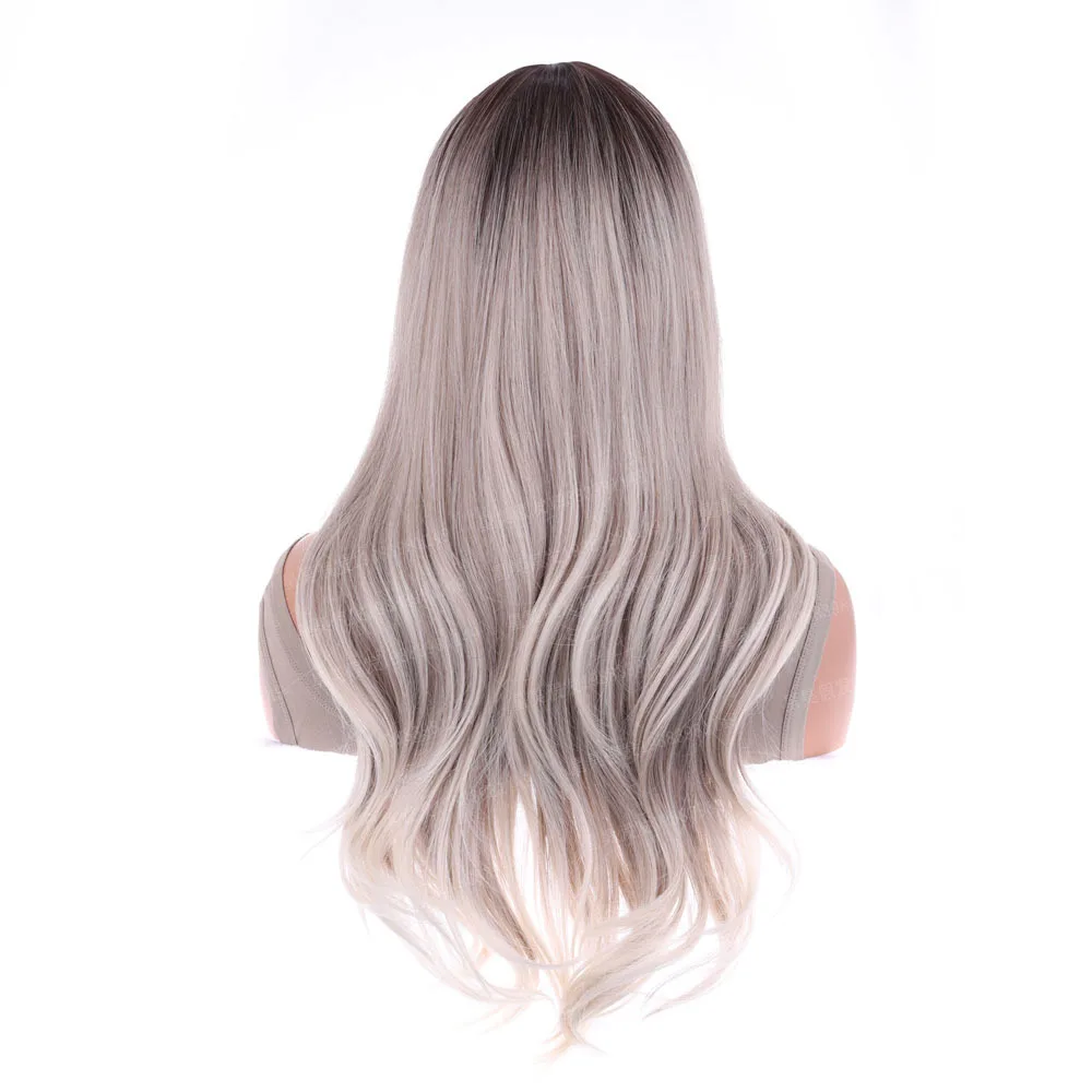 Parrucca di animazione della moda europea e americana con riflessi di colore nero grigio cambiamento graduale parrucca Harajuku COS capelli ricci lunghi femminili