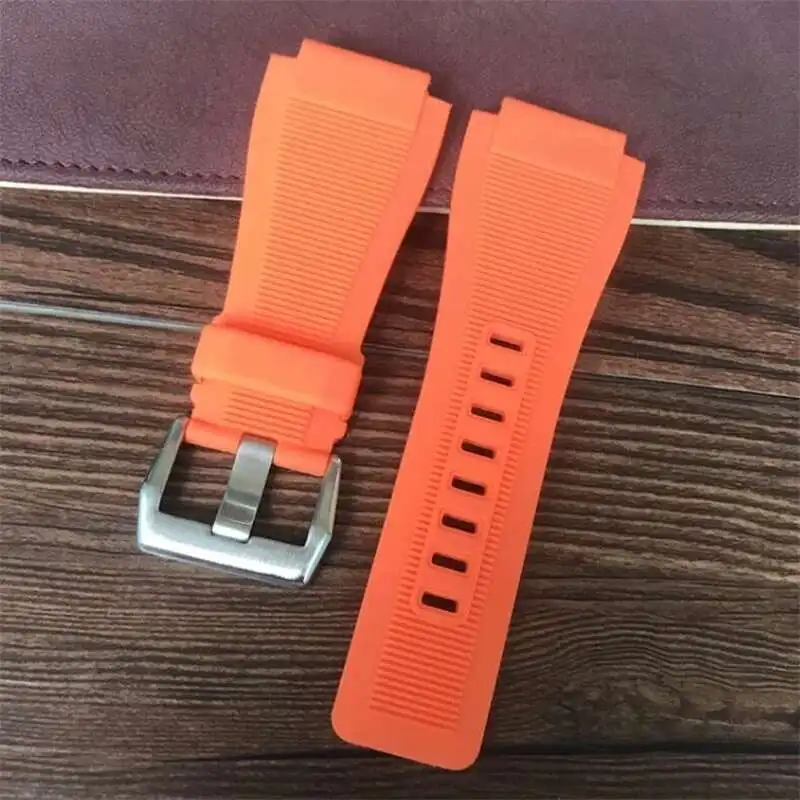 Bracelet de montre en caoutchouc de Silicone, bouche convexe Durable, 24Mm, bleu Orange, fermoir à broche, adapté pour Bell Ross BR01 BR03, Stock de montre, nouvelle vente