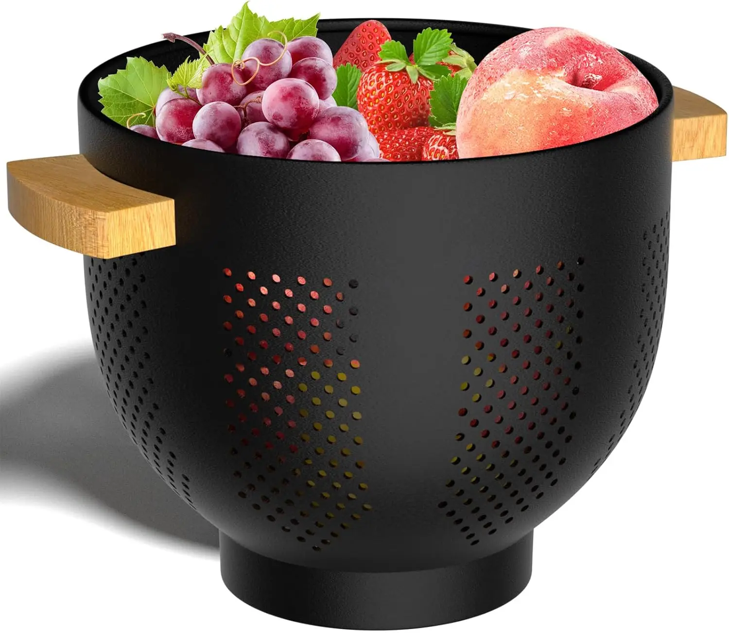 

Colander for Kitchen - Strainers and Colanders - 5.8 Quart Metal Colander with Wood Handle - Food Strainer Basket for Draining