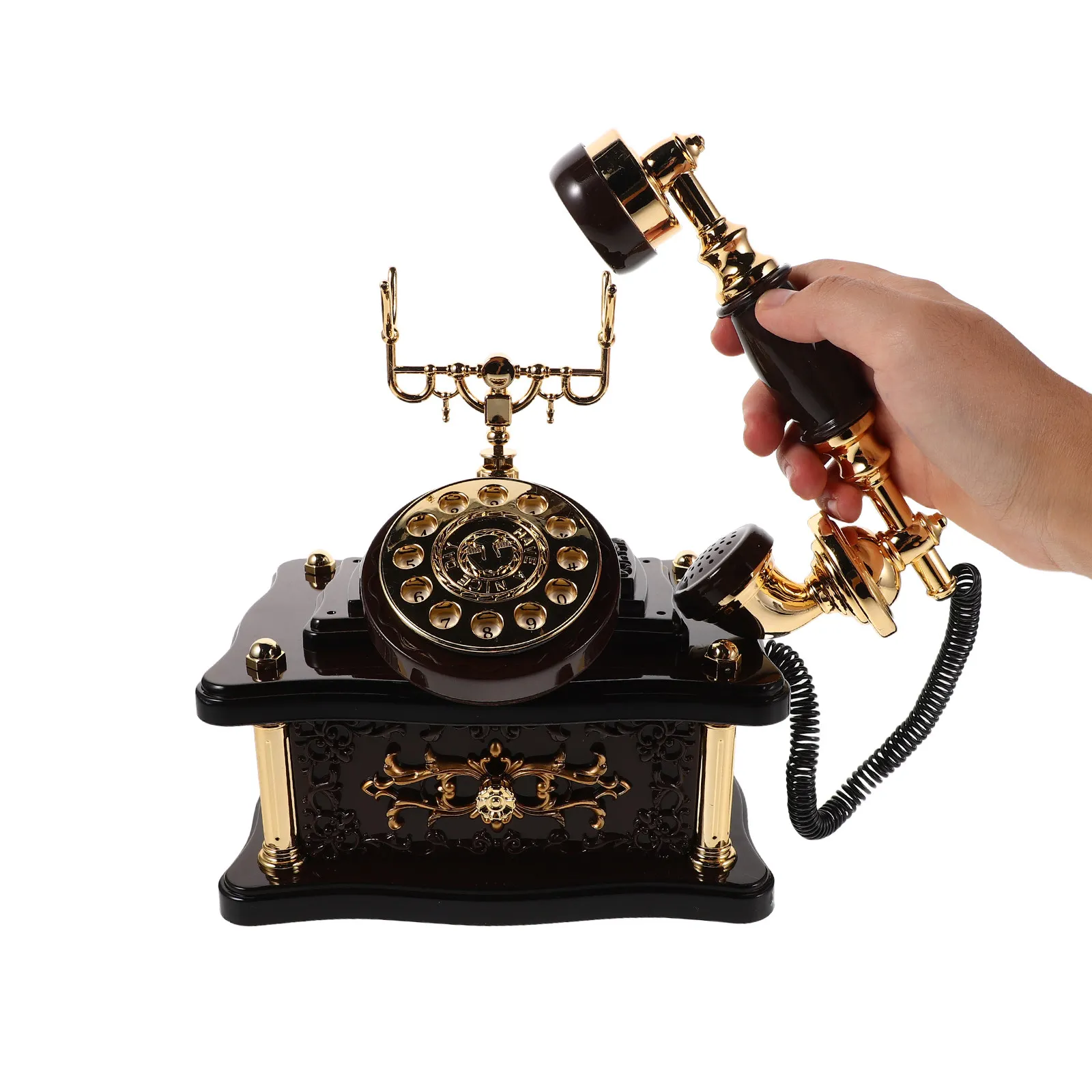 Vintage Telephone Desk Music Box Retro Landline Desk Decoration Old Fashioned Dial Telephone Ornament Desktop for Entrance Hall