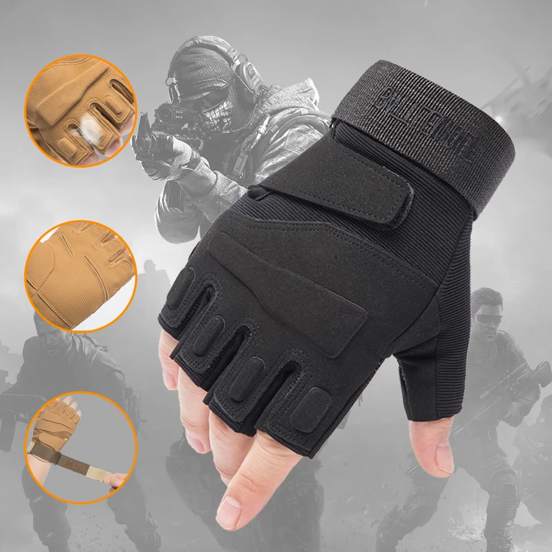 Men's half finger tactical gloves, suitable for hiking, sports, outdoor training, fitness, breathable, anti slip, cycling