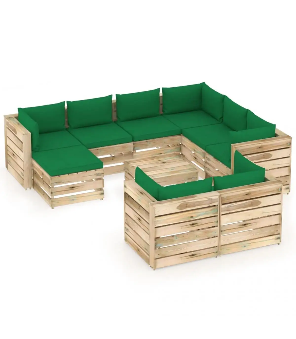 Garden sets garden furniture 10 pieces with cushions green impregnated wood