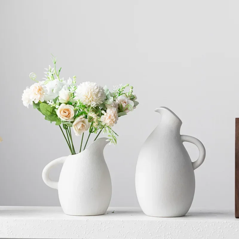 Upright Plain Fired Ceramic Vase with High-end Feel Home Desktop Decoration Flower Arrangement and Ornament