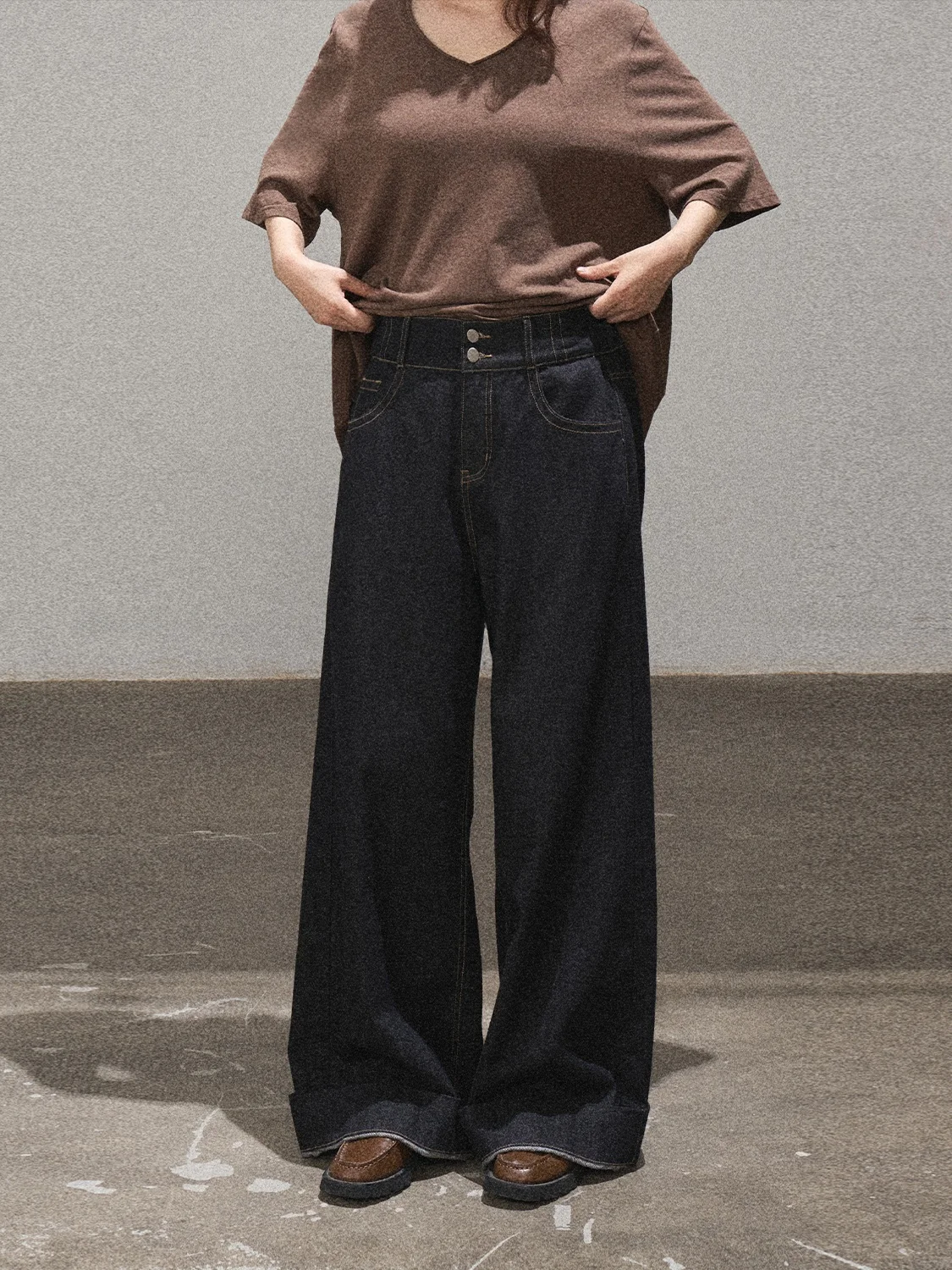 

Джинсы с высокой талией и манжетами, женские, прямого кроя, из неэластичного денима, модные, универсальные, весенний сезон, бренд JINGU, корейский стиль