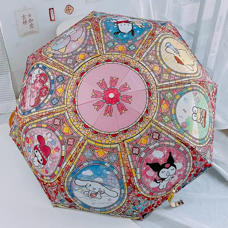 

Sanrio Hellokitty 8K Painted Umbrella Uv Protection Triple Fold Umbrella Exquisite Cartoon Raingear Male Female Christmas Gift