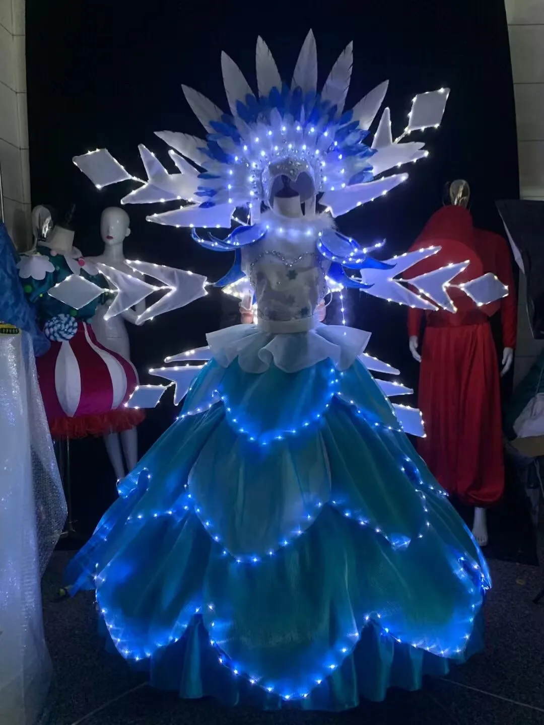 Роскошный наряд ледяной королевы, костюм зимнего парка развлечений, живописная зона, цирковое райское платье