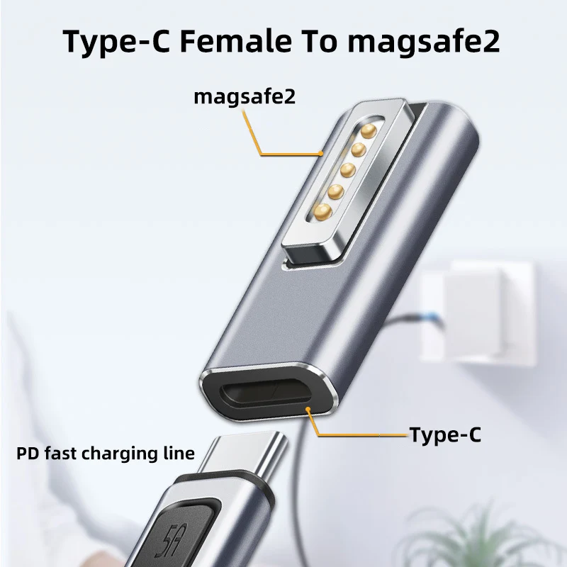 USB Type-C Magnetic PD Adapter for Magsafe 1 2 MacBook Air Pro LED Indicator 100W Fast Charging Magnetic Plug Adapter