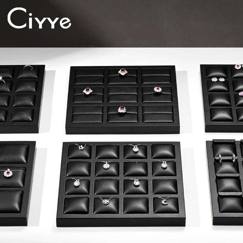 

Ciyye Luxury Jewelry Display Stand Prop High-end Leather Ring Necklaces Earring Counter Showcase Jewelry Display Tray Multi Grid