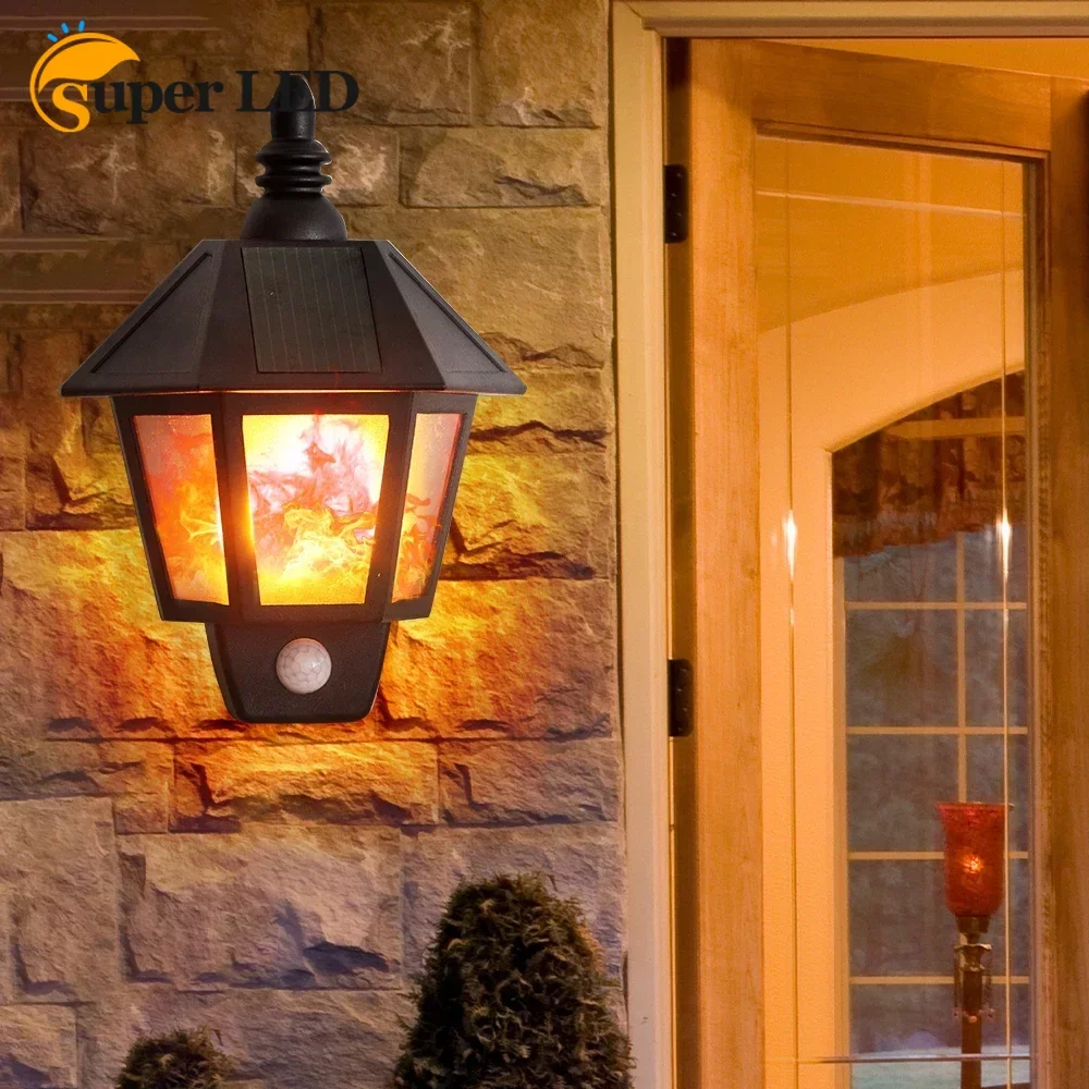 

Solar Flame Lights Outdoor, Flickering Flames Solar Wall Light, Fire Effect Auto on/Off Solar Powered Wall Mounted Torch Light