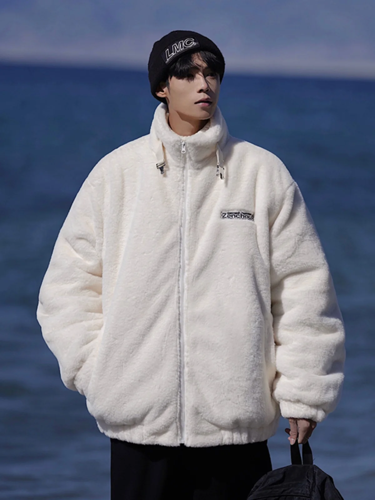 

Мужская зимняя утепленная куртка из овечьей шерсти с воротником-стойкой, повседневная, для подростков