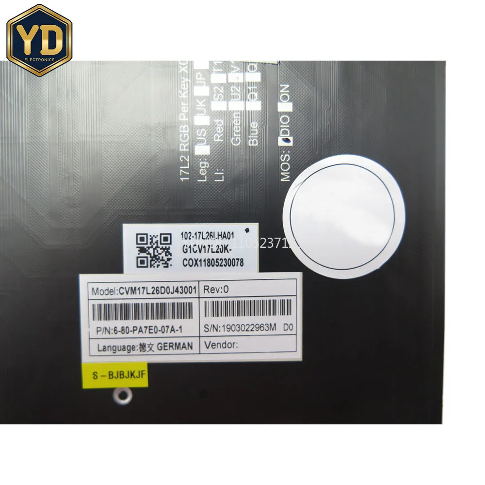 YD LED PER KEY Backlit GR Keyboard CVM17L26D0J430 6-80-PA7E0-070-1 CVM17L26D0J43001 6-80-PA7E0-07A-1 German Black With Frame New
