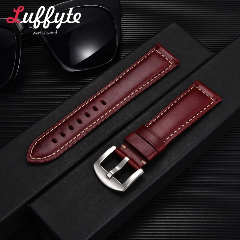 

Retro Business Oil Wax Skin Leather Wristwatch Band 20mm 22mm Watchband Men's Brown Black Blue Green Red Watch Strap