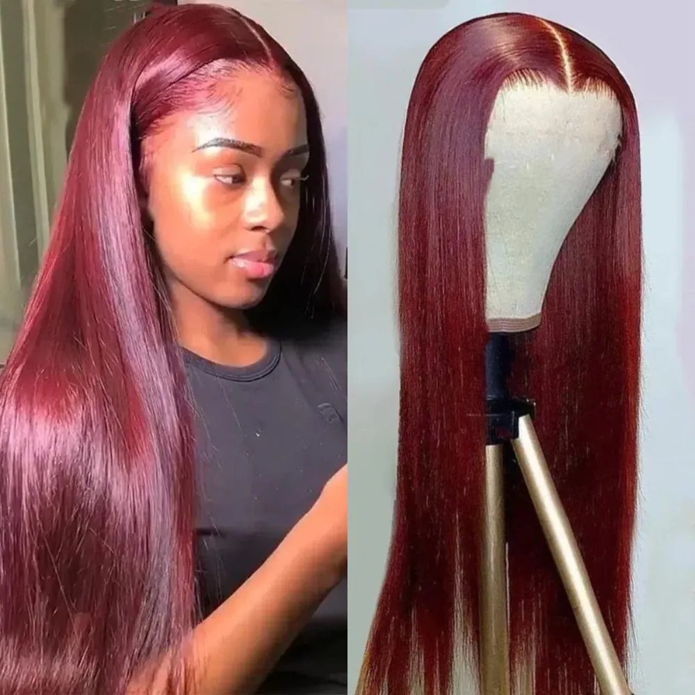 Bone Straight Lace Front 99J Human Hair Wigs For Women 24 36 Inch Burgundy 13x6 Hd Lace Frontal Human Hair Wig