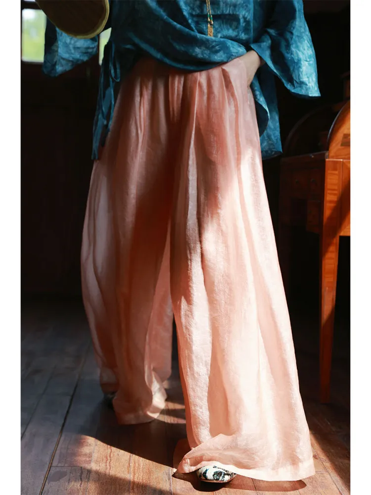 

Dangdang Somes Summer Thin Double Layered Wide Leg Pants Women's Casual Straight Cut l Waist Polyester Trousers