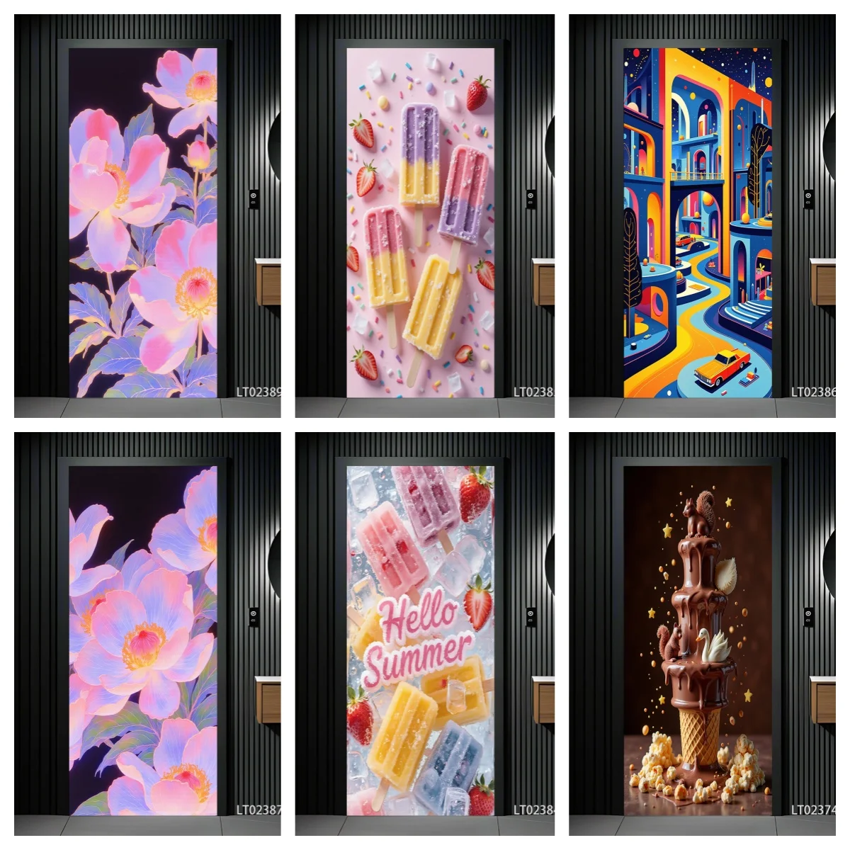 

Whimsical Floral Door Art - Hand-Drawn Fantasy Blossom Door Stickers, Watercolor-Inspired Vinyl Decals for Room Wall Decals