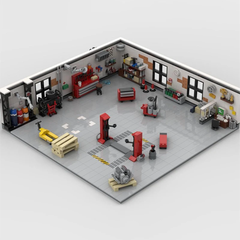 Street View Model Moc Building Bricks Tuning Garage With Accessories Technology Blocks Gifts Christmas Toys DIY Sets Assembly