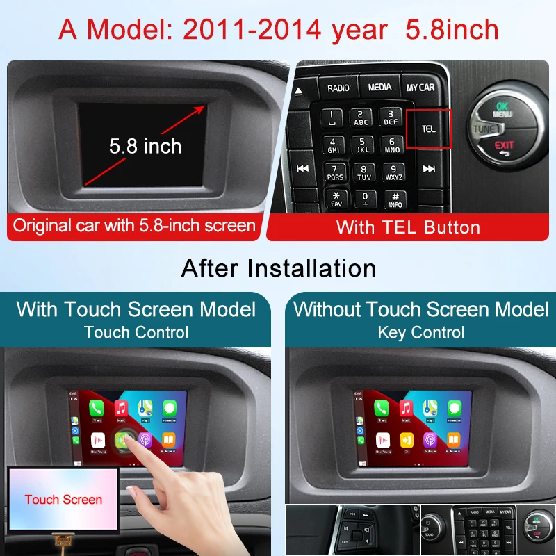 STWEI Wireless Carplay Android Auto Module For Volvo XC60 XC70 S60 S80 V60 V70 V40 2011-2019 Screen Touch Bluetooth Music