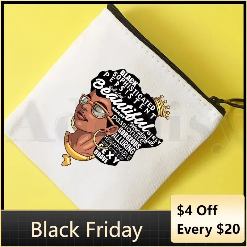 Melanin Queen Wallet Blank Canvas Pure White Cloth Bag Customized African History Month Curly Hair Small Coin Bag