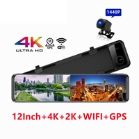 M210 Dual Lens Touch Screen Dash Cam 12 Inch 4k+2k Mirror  Rearview Car Dvr Recorder Front And Rear Camera Dashcam Wifi Gps