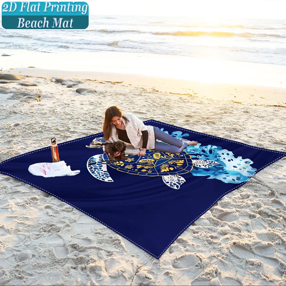 1-Piece Set, Summer Outdoor Beach Mat, Includes 4 Ground Stakes, Unique Printed Design, Fade-Resistant, Lightweight, Quick-Drying, Easy to Carry, Windproof and Sandproof, Fashionable and Trendy Outdoor Activity Decoration, Suitable for Beach, Camping, Picnics, Parties