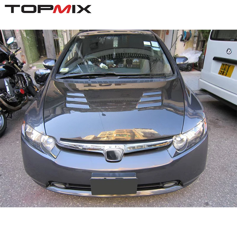 For Honda Civic Si Coupe 2-Door FG2 / 4-Door FA1 Mu-Style Premium Carbon Fiber Engine Hood