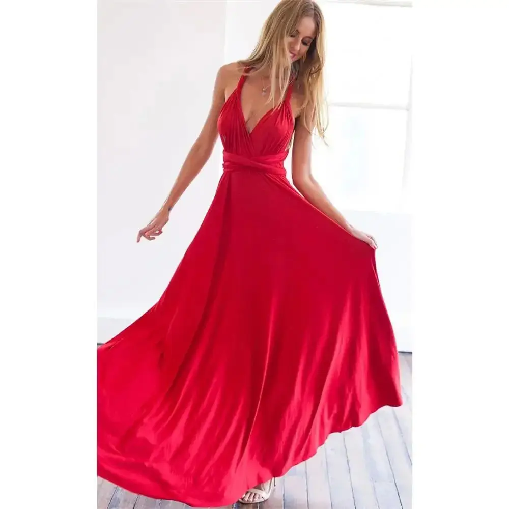 Sexy Boho Maxi Club Red Dr Women Multiway Wrap Convertible Ele Faionable Abito lungo seducente per donna