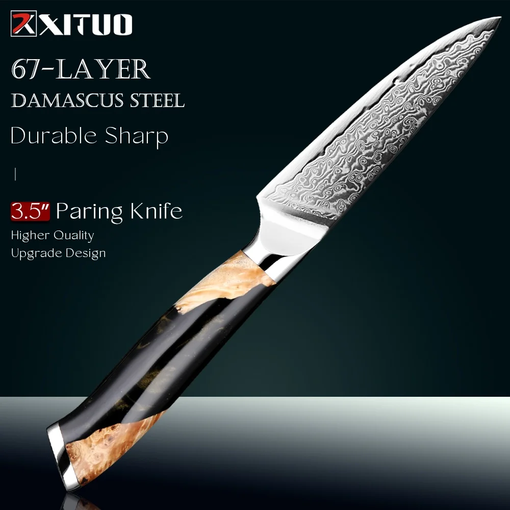 

Damascus Super Steel Paring Knife 3.5 Inch Razor Sharp Japanese Kitchen Knife for Chef,Cooking&Fruit Exceptional Edge Retention