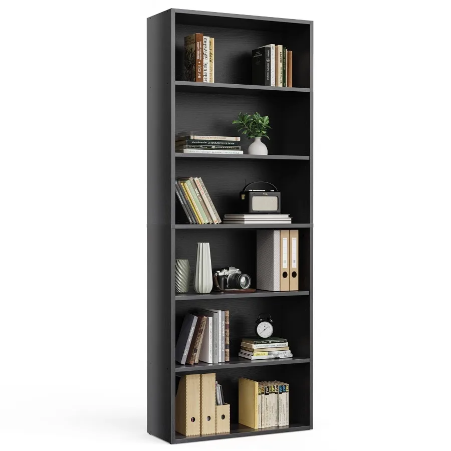 6-Shelf Bookcase Floor Standing Storage Shelves Black