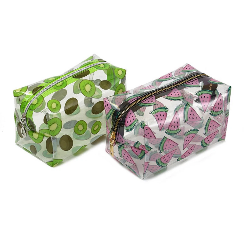 Women's Makeup Bags Cartoon Fruit Pattern Transparent Waterproof Portable Large Capacity Bathing Travel Business Storage Bags