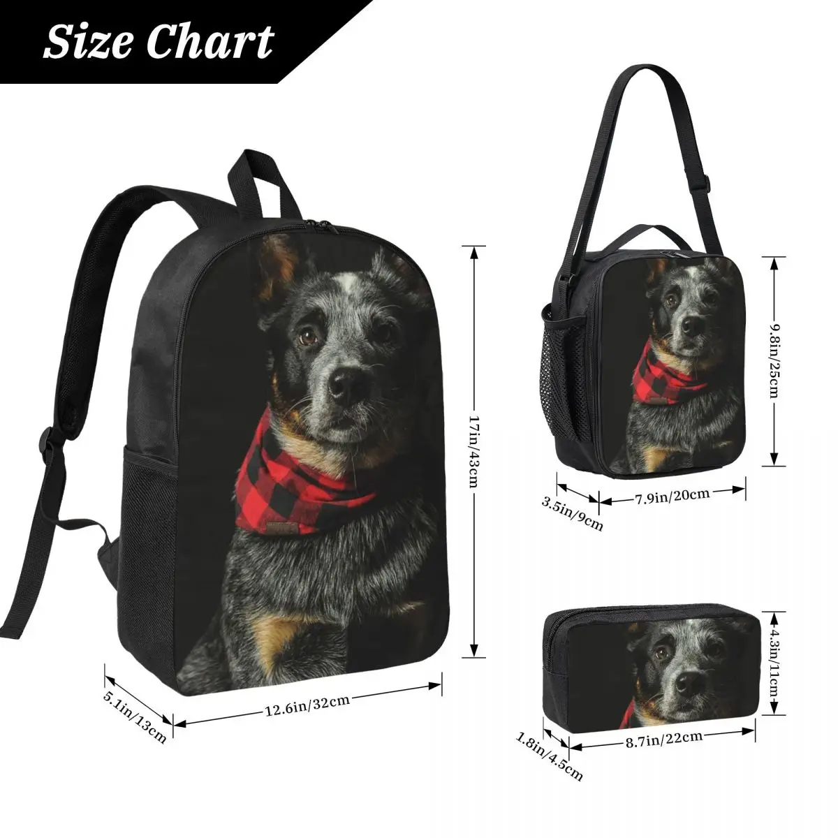 Australian Cattle Dog Backpack Boys Girls BookBag School Bag Computer Shoulder Bags 3ps Insulated Lunch Bag Pencil Case