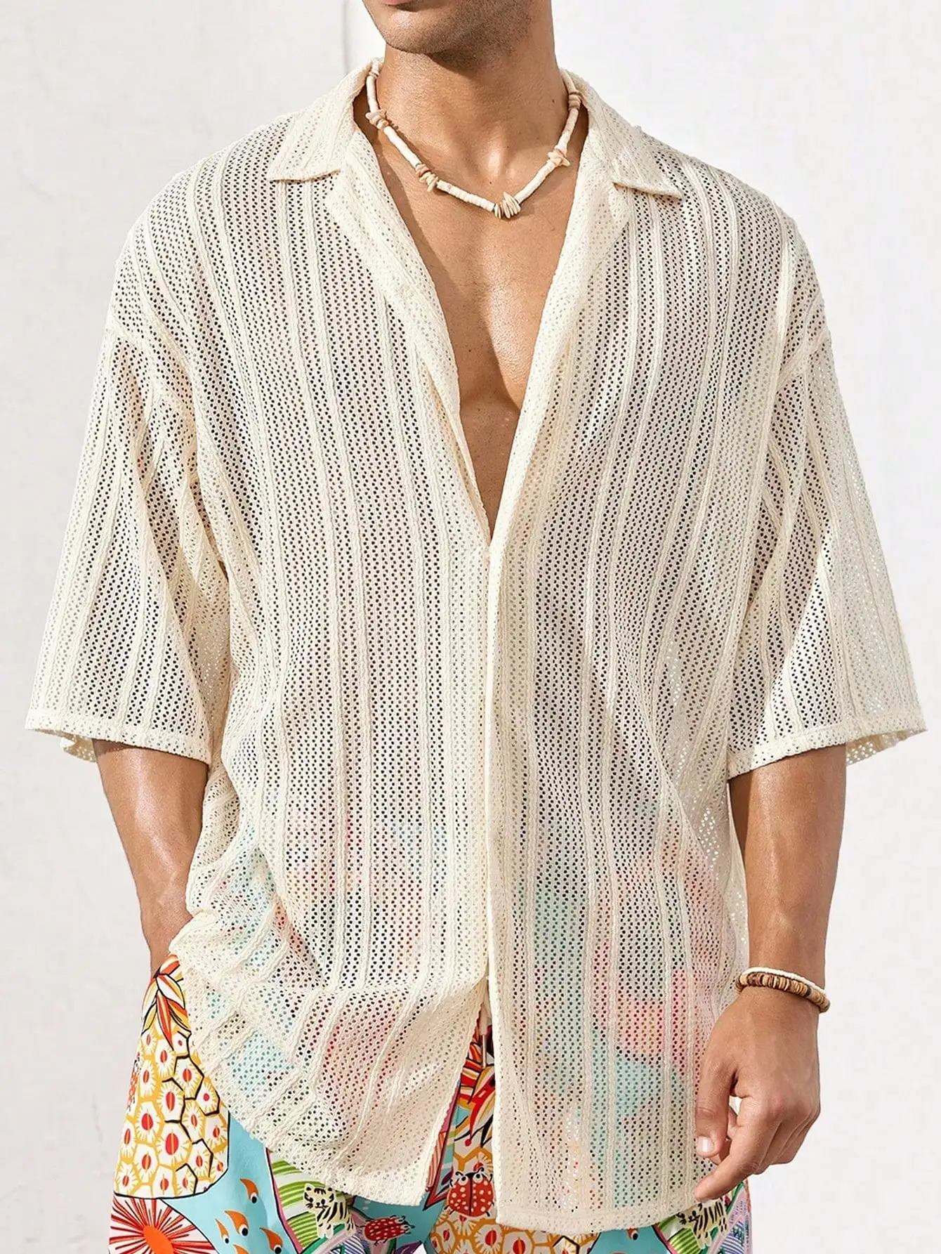 

Men's Lightweight Breathable Oversized Short Sleeve Mesh Beach Shirt