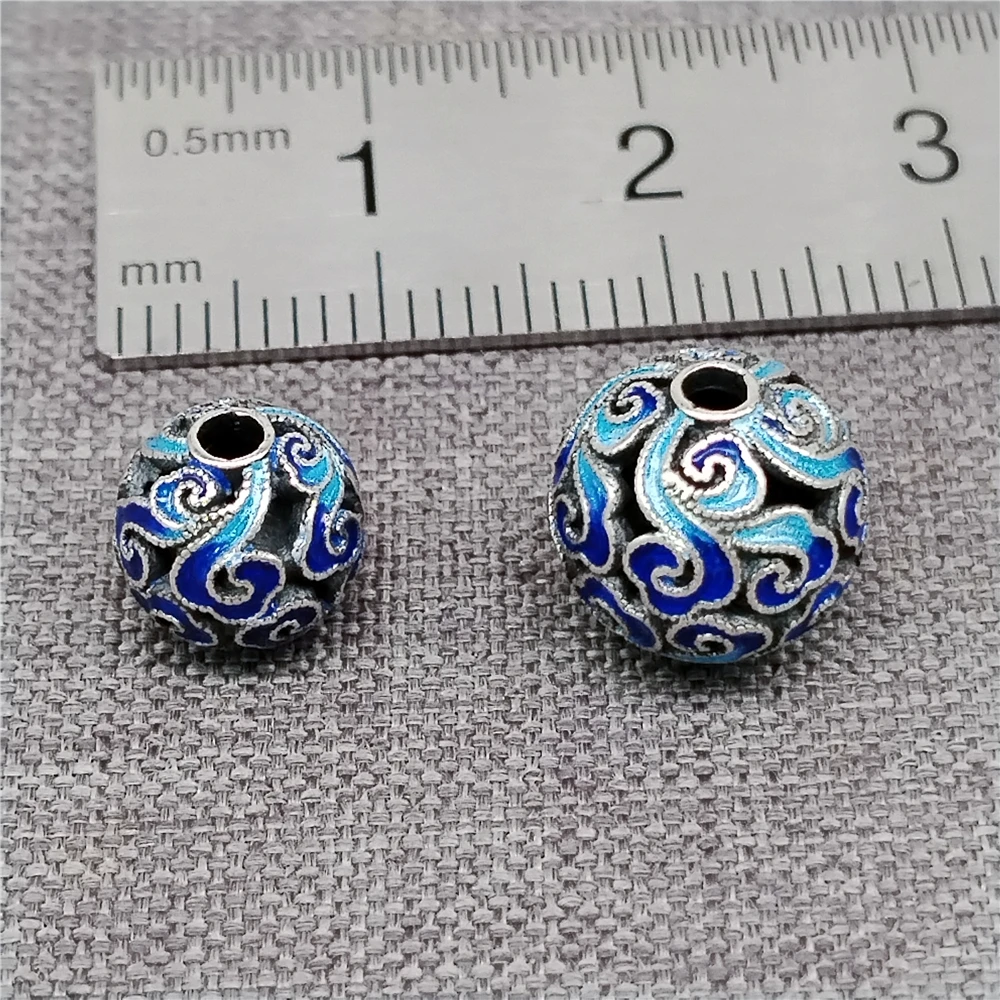 1 Sterling Silver Cloud Beads Enameled 925 Silver Spiral Round Ball Bead 8mm 10mm