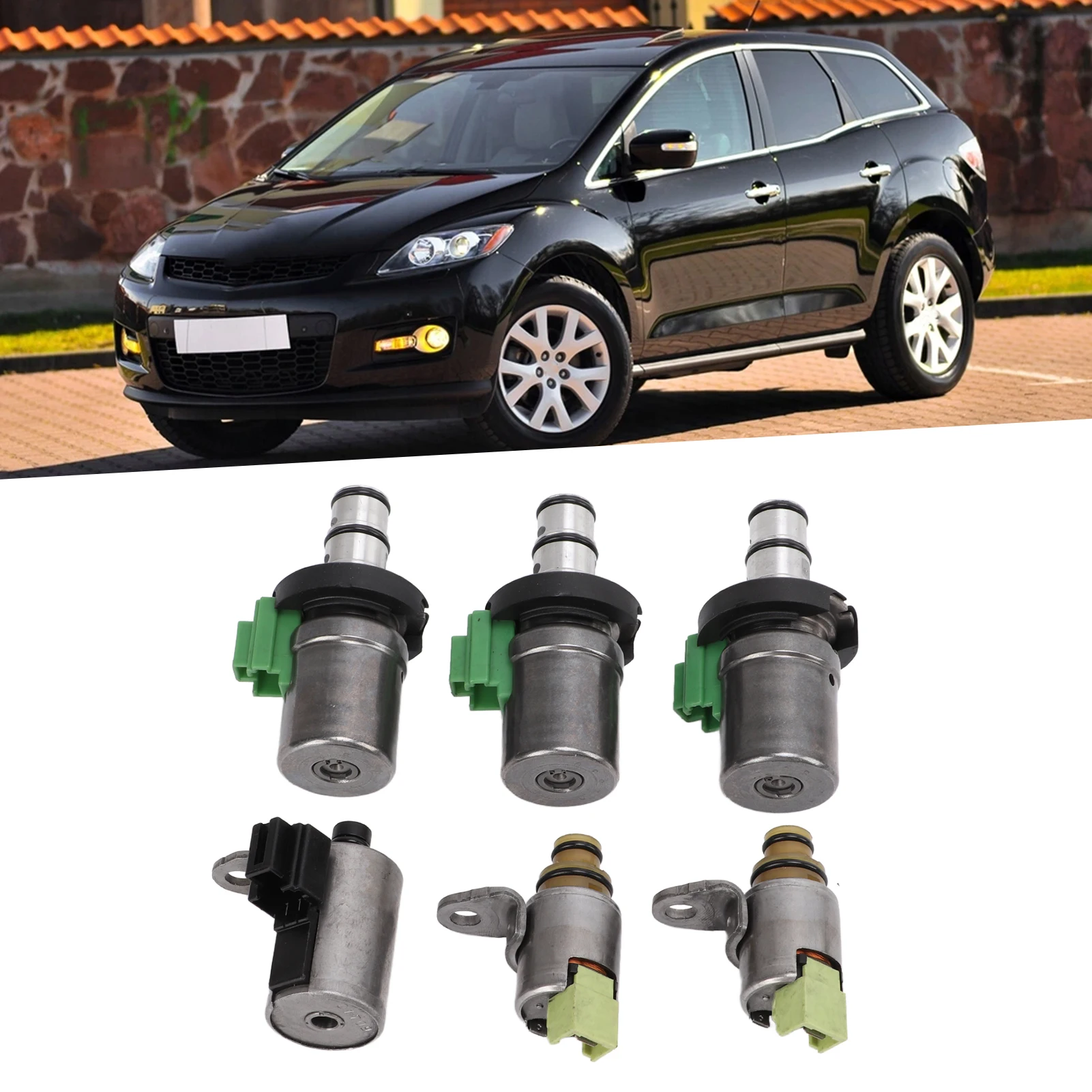 6pcs Transmission Shift Solenoid Set 4F27E Replacement for Mazda 2 3 5 6 CX‑7 MPV Trans Shift Solenoid