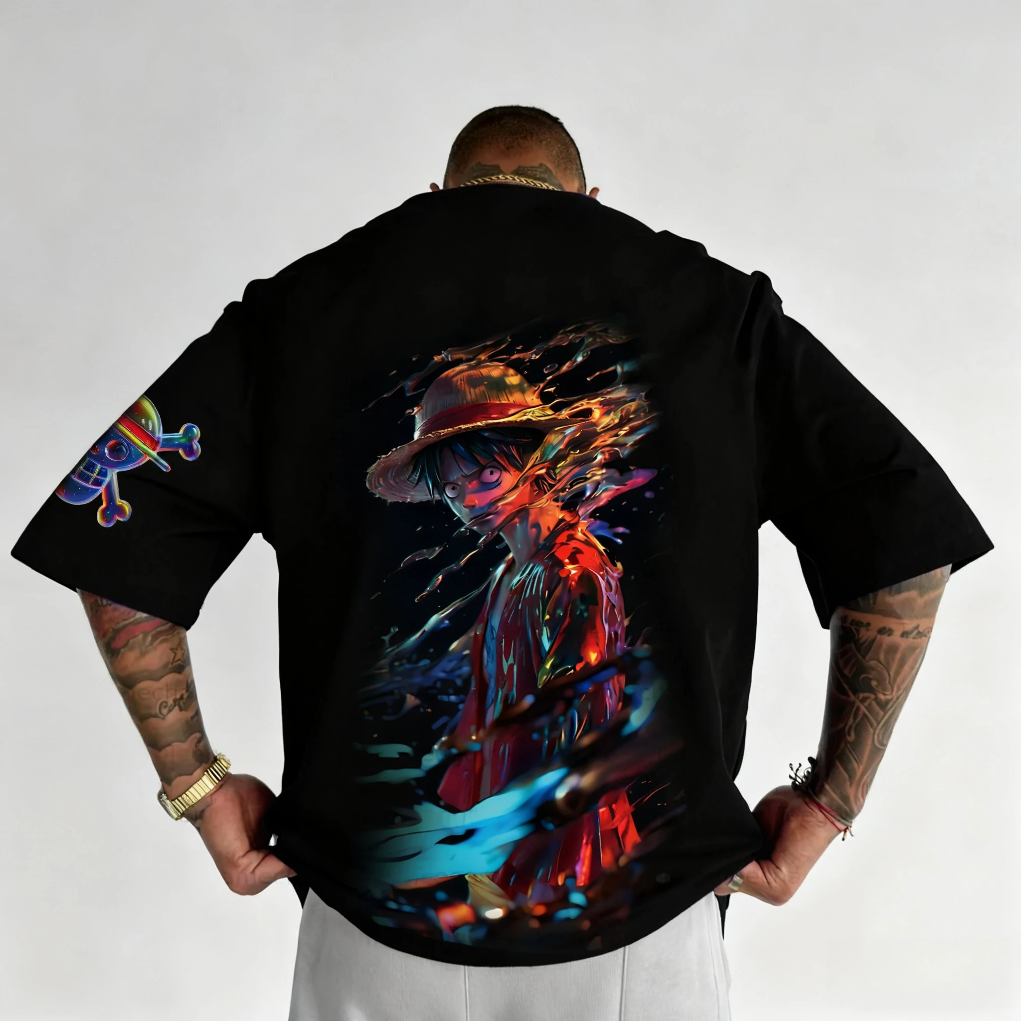 

2025 One Piece Luffy Printed Cotton Short-sleeved American Loose Men's And Women's Summer Breathable Sports Round-neck T-shirt