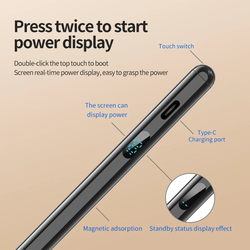 RD K12 ユニバーサル磁気静電容量式ペン - iPad/Android/Windowsデバイス対応、低遅延、バッテリー残量表示