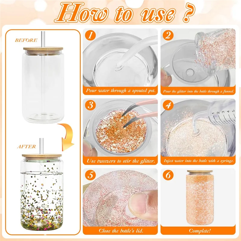 مجموعة أدوات ABZL Snow Globe Tumbler DIY مع 20 قطعة من لوازم، وزجاجة ضغط بلاستيكية وزجاجات لامعة متضمنة
