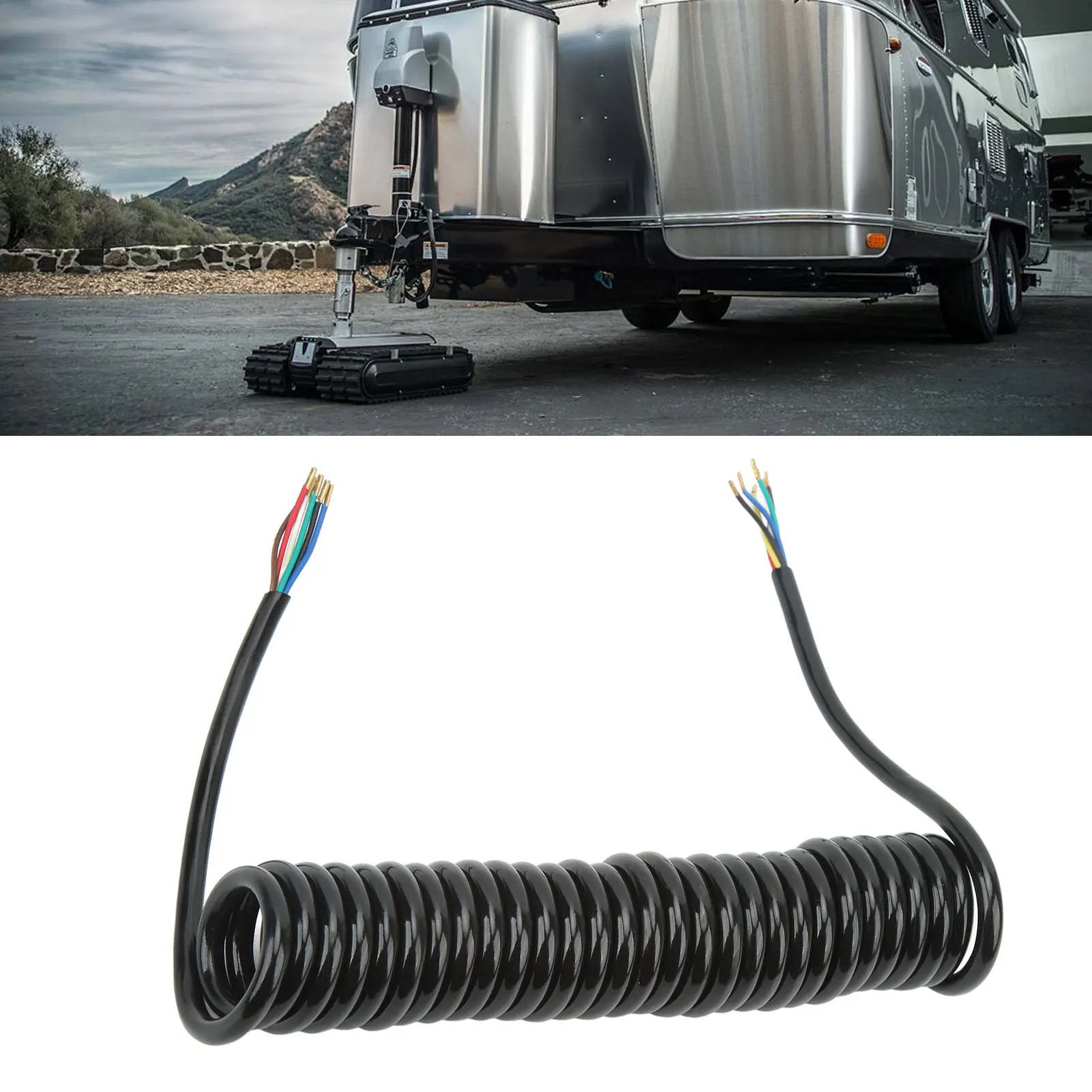 12.8ft Trailer Extension Coiled Cable 20AWG 7 Core Power Extension Cable For Tow Truck RV