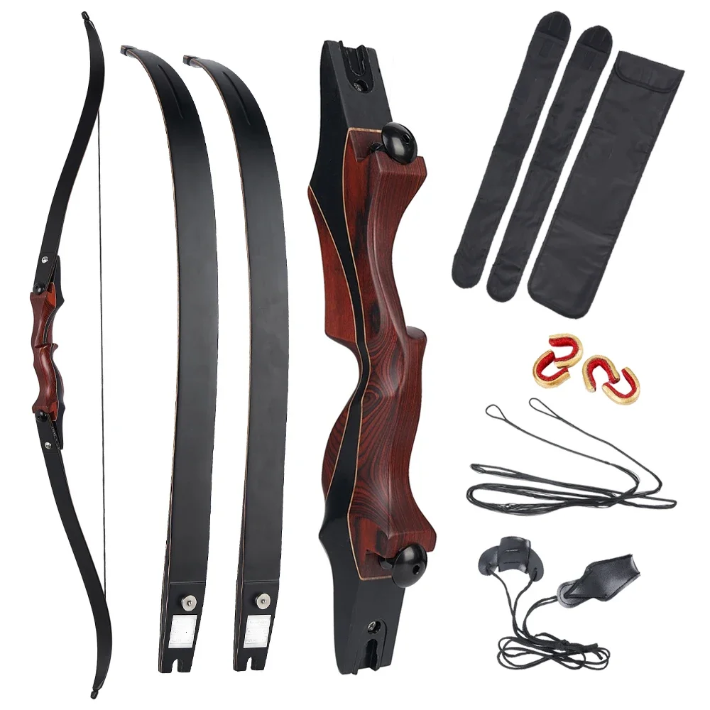 Toparchery Archery 60 Inch Takedown Recurve Bow ILF Bow 25-50lbs Wood Laminated Bow for Outdoor Shooting Sports Hunting Bow Set