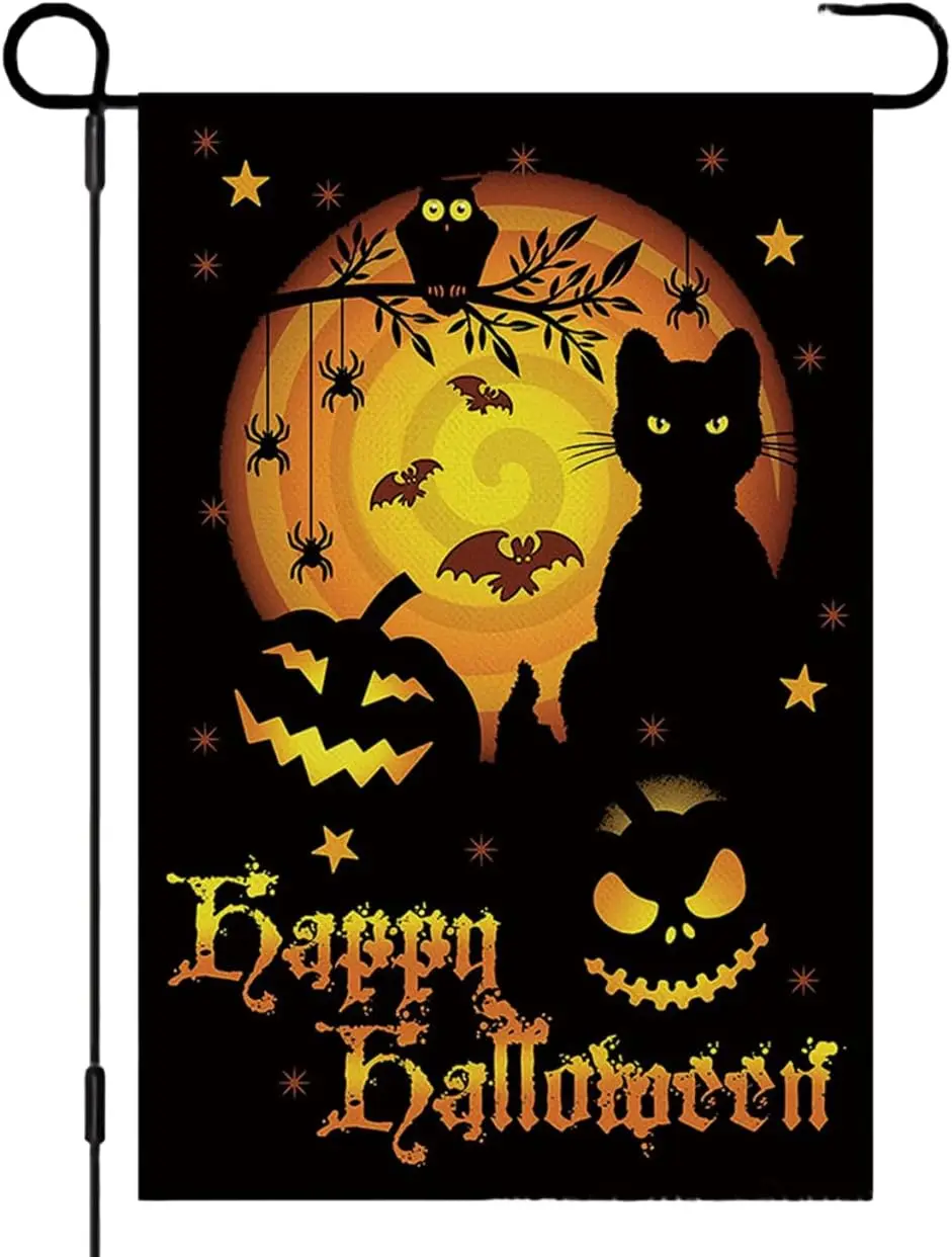 Halloween Cat Garden Flags Pumpkin Bat Double Sided Garden Flag 12x18 Evil Yard Flag for Outside Decoration Outside Yard Flags