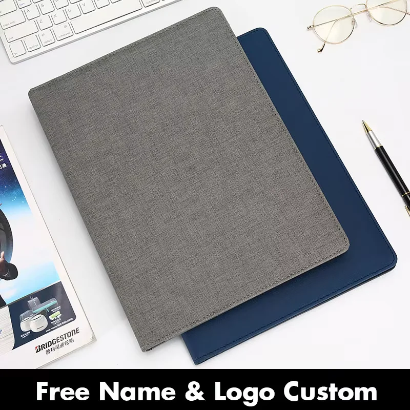 Name Logo Custom A4 Folder Faux Leather With Calculator Business Folder Cloth Contract File Folders Manager Organizer