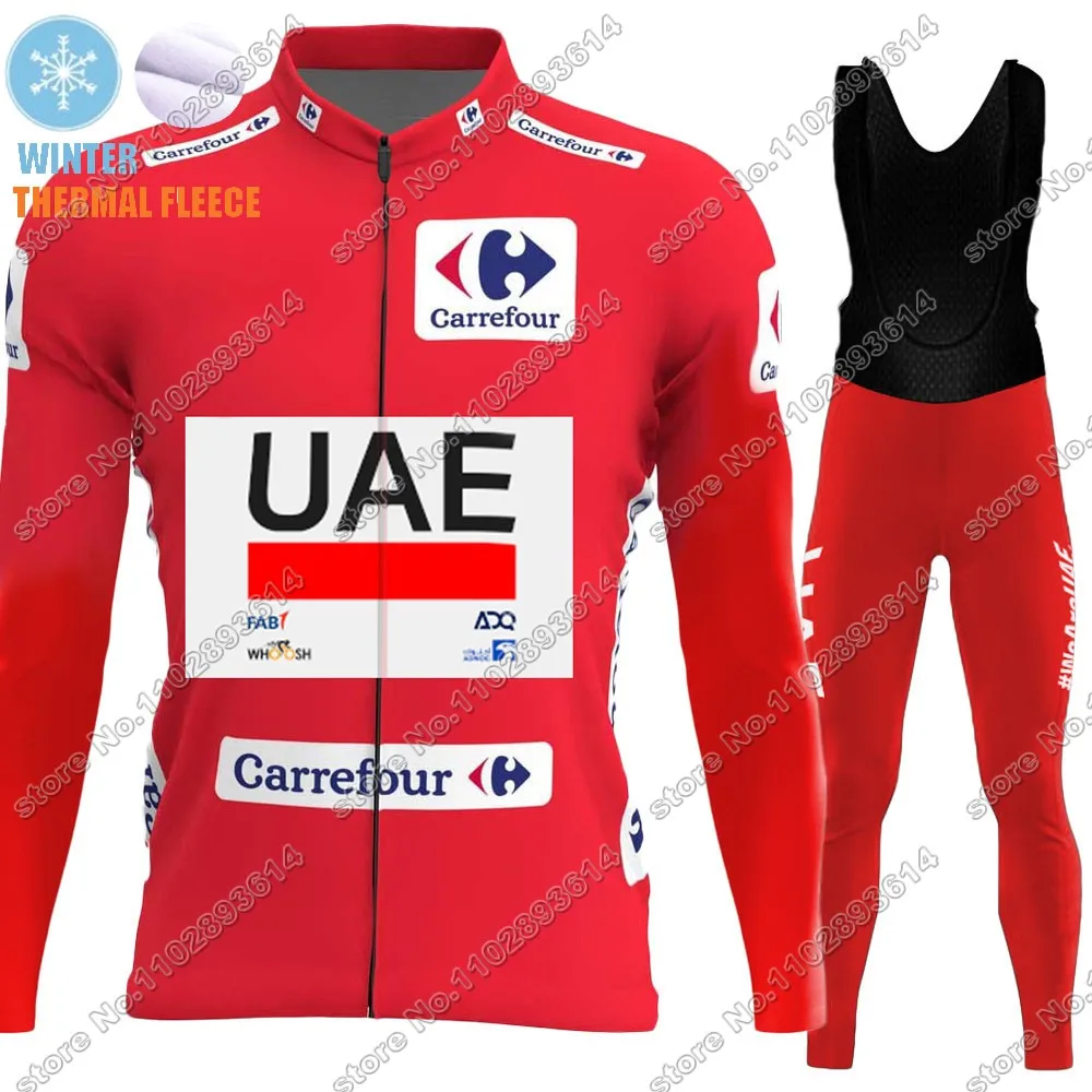 Spain Tour UAE Cycling Jersey 2024 Set Long Sleeve Winter Red Clothing Kit Suit Road Pants Bib Bike MTB Maillot Culotte