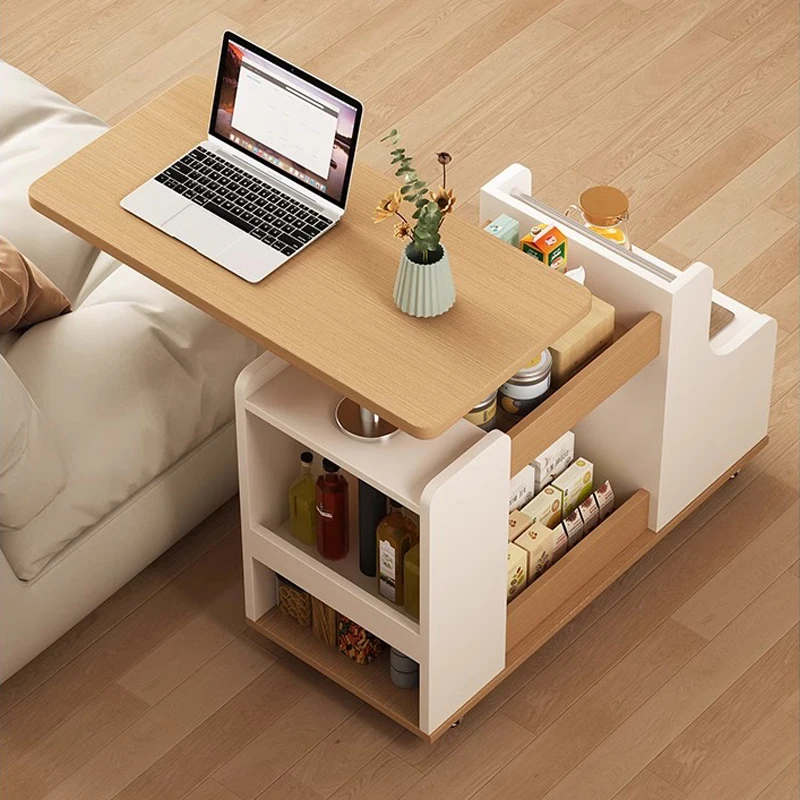 Sofa side table movable small table, living room home coffee table, multi-functional cart can be lifted and lowered for side